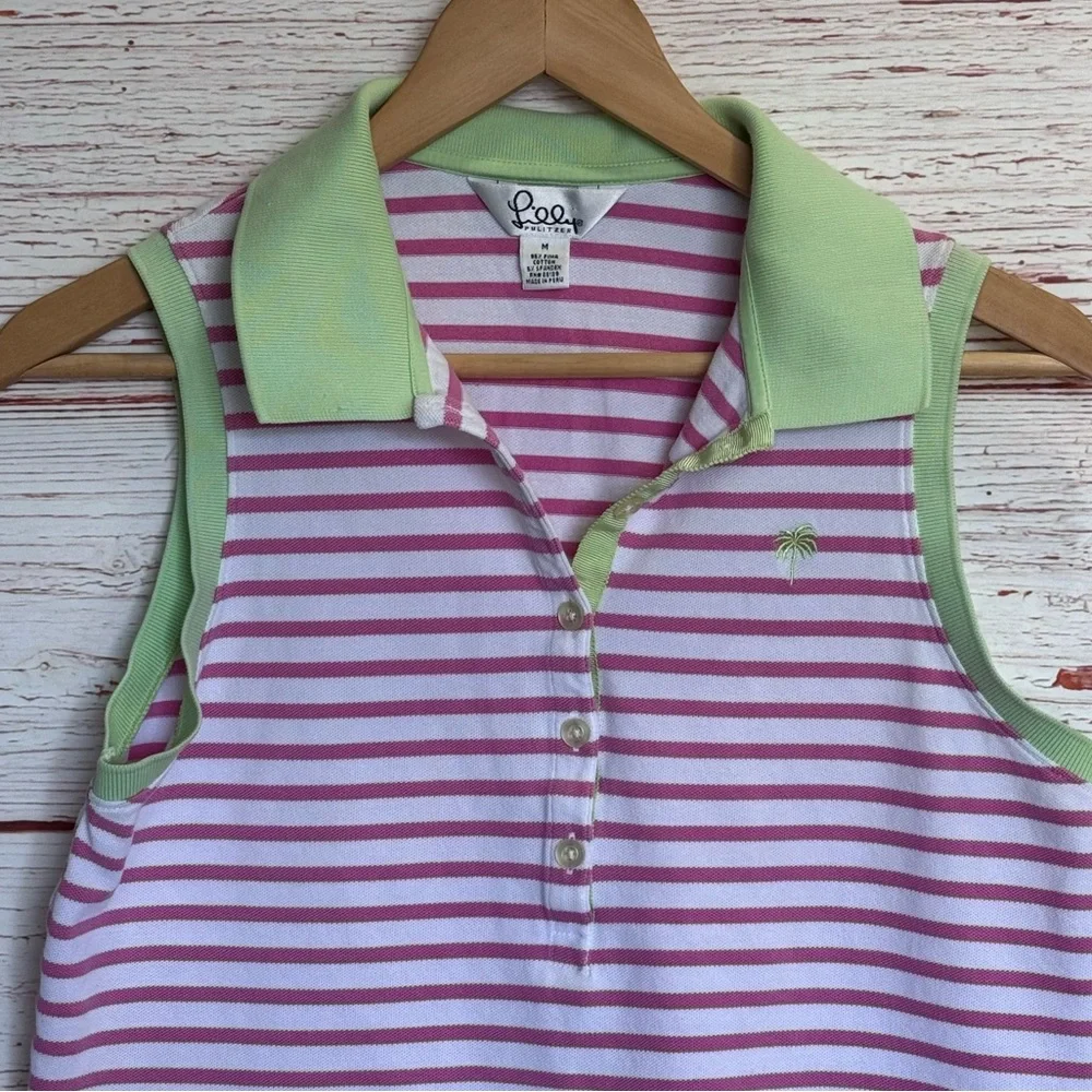 Lilly Pulitzer Vintage White Label Sleevless Striped Polo Shirt Sz M - Picture 3 of 8